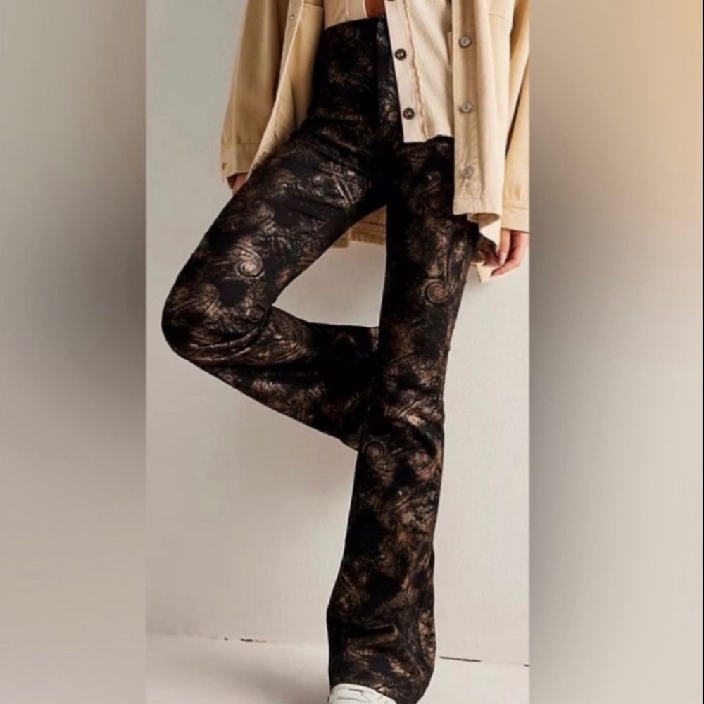 Free People Black & Brown Textured Boot Cut Pants